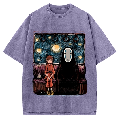 Van Gosh Style Anime Girl & No Face Vintage Washed T-shirt