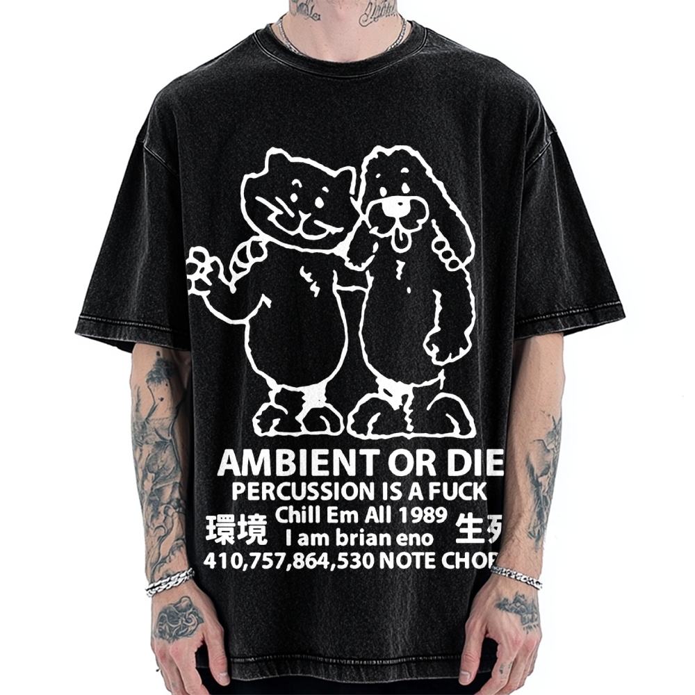 Ambient or Die Words of Wisdom Cat & Dog Vintage Washed T-shirt