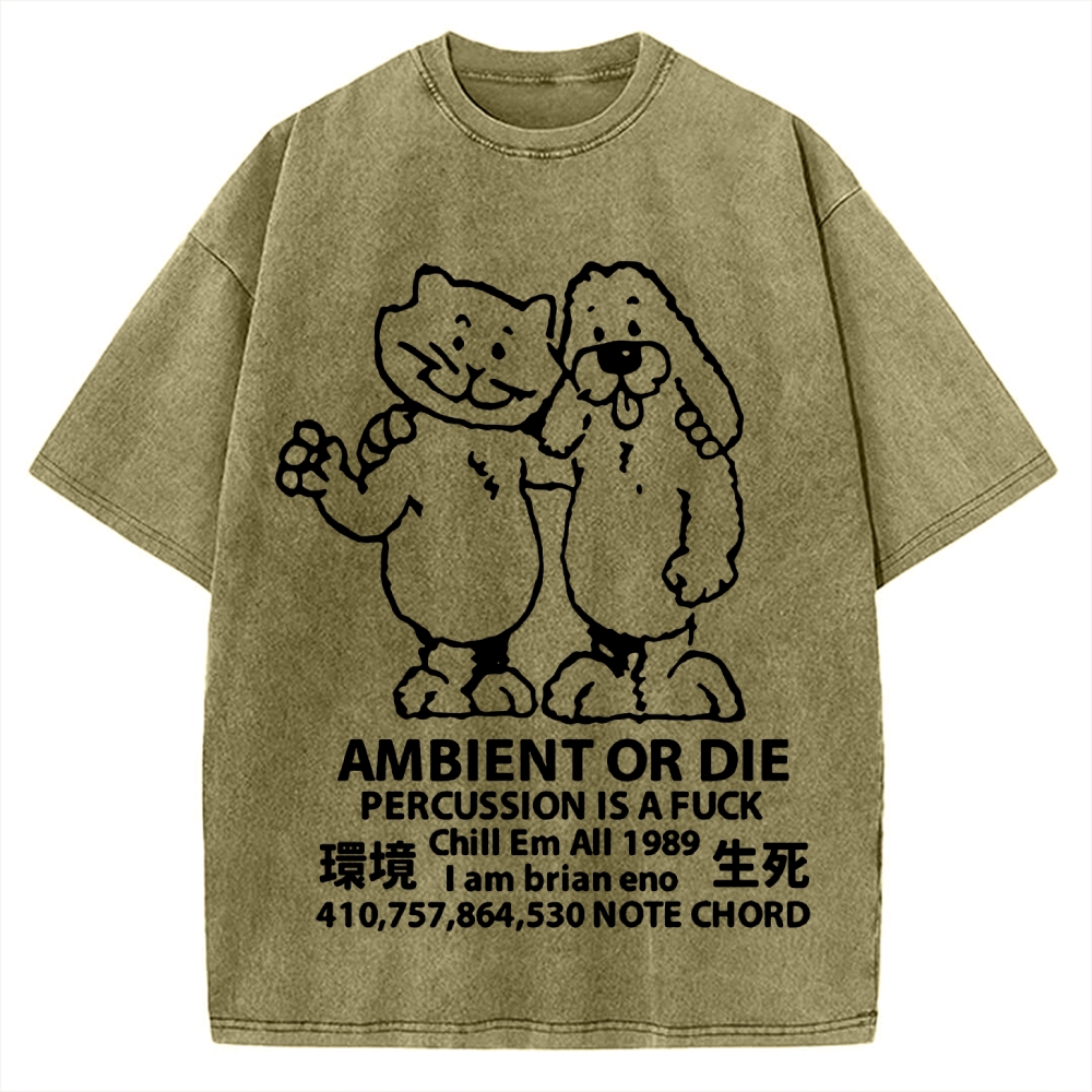 Ambient or Die Words of Wisdom Cat & Dog Vintage Washed T-shirt