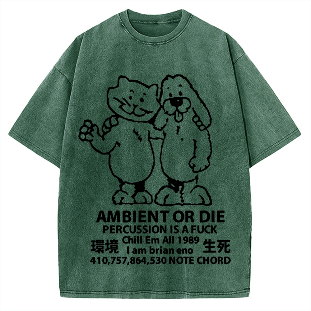 Ambient or Die Words of Wisdom Cat & Dog Vintage Washed T-shirt