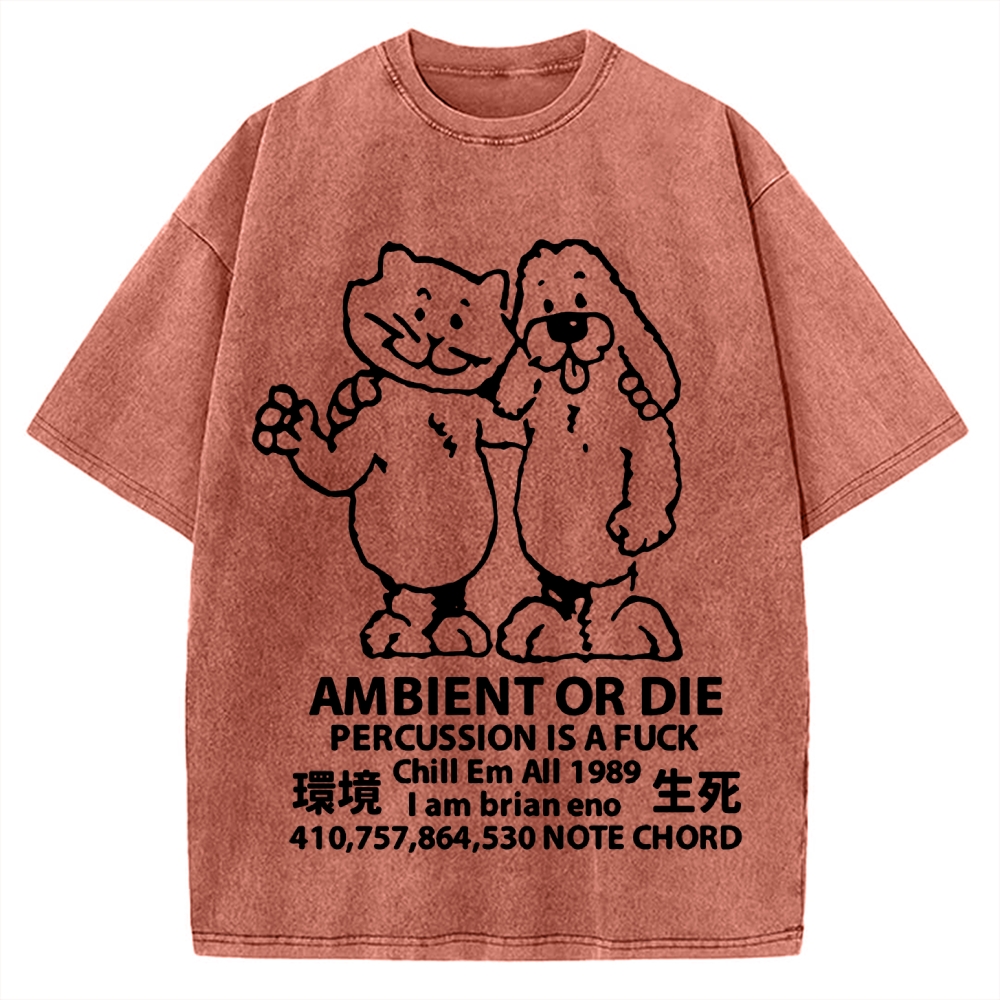 Ambient or Die Words of Wisdom Cat & Dog Vintage Washed T-shirt