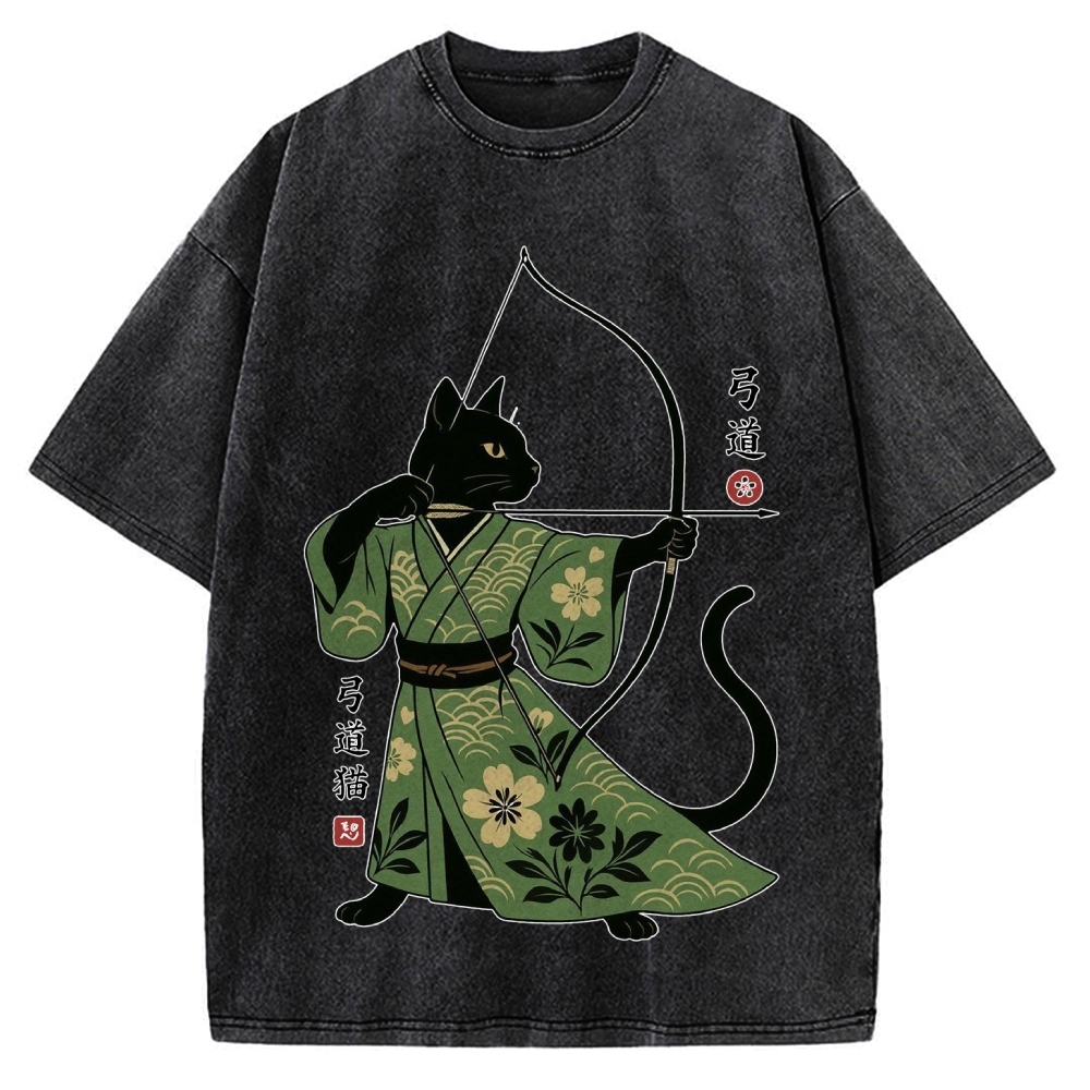 Japanese Archer Cat Vintage Washed T-shirt
