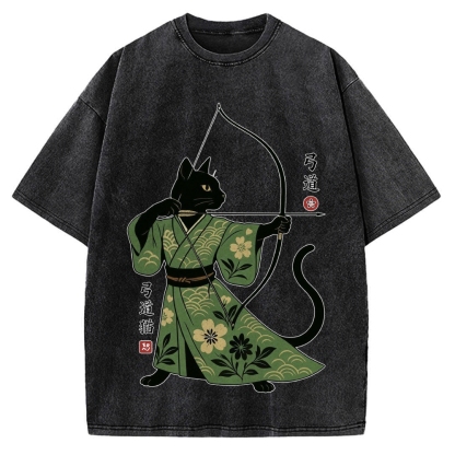 Japanese Archer Cat Vintage Washed T-shirt