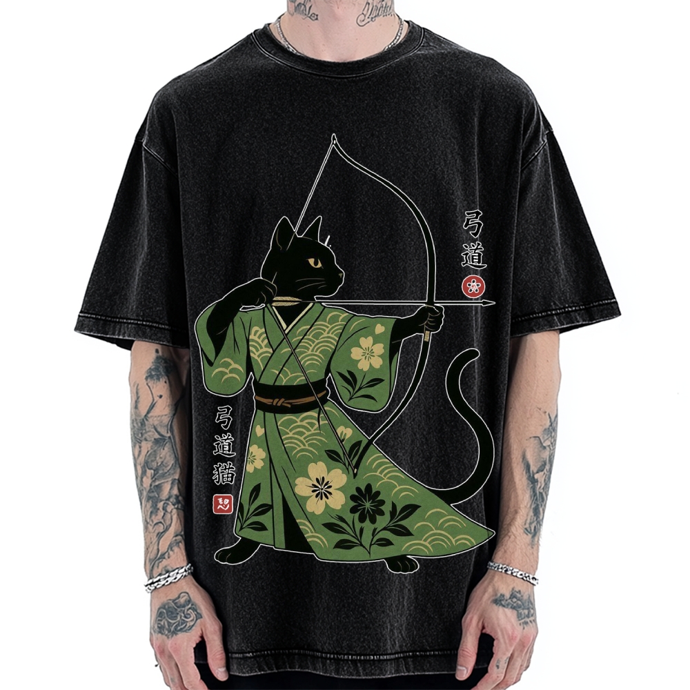 Japanese Archer Cat Vintage Washed T-shirt
