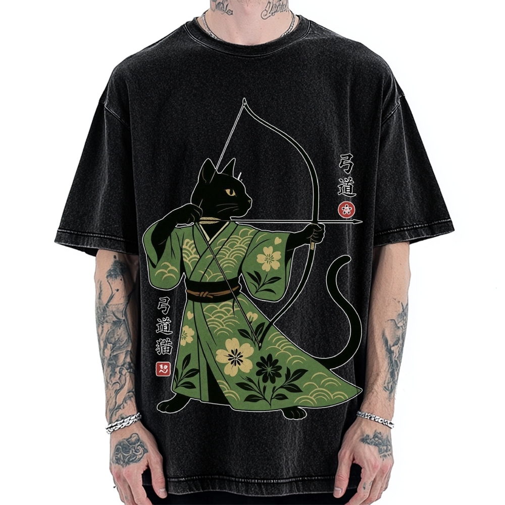 Japanese Archer Cat Vintage Washed T-shirt