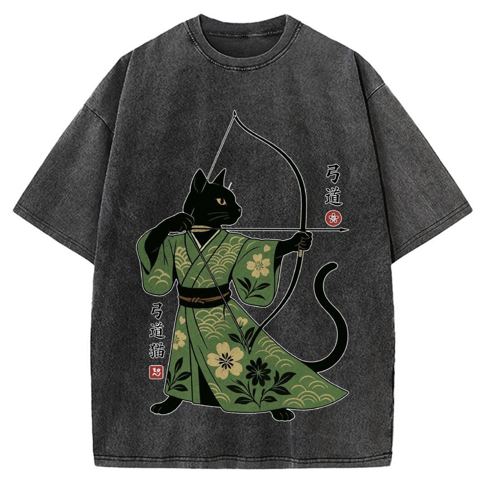 Japanese Archer Cat Vintage Washed T-shirt