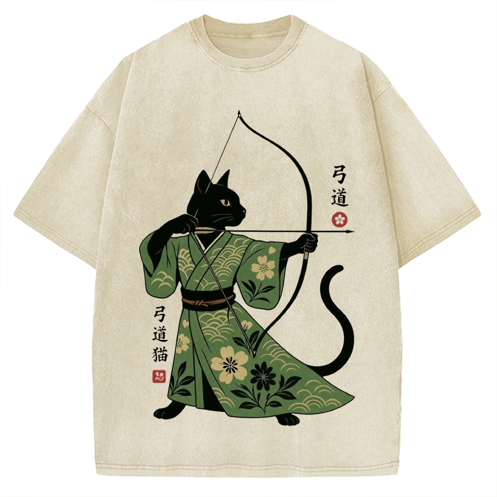 Japanese Archer Cat Vintage Washed T-shirt