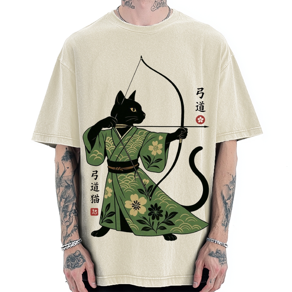 Japanese Archer Cat Vintage Washed T-shirt