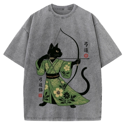 Japanese Archer Cat Vintage Washed T-shirt