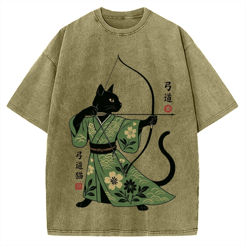 Japanese Archer Cat Vintage Washed T-shirt