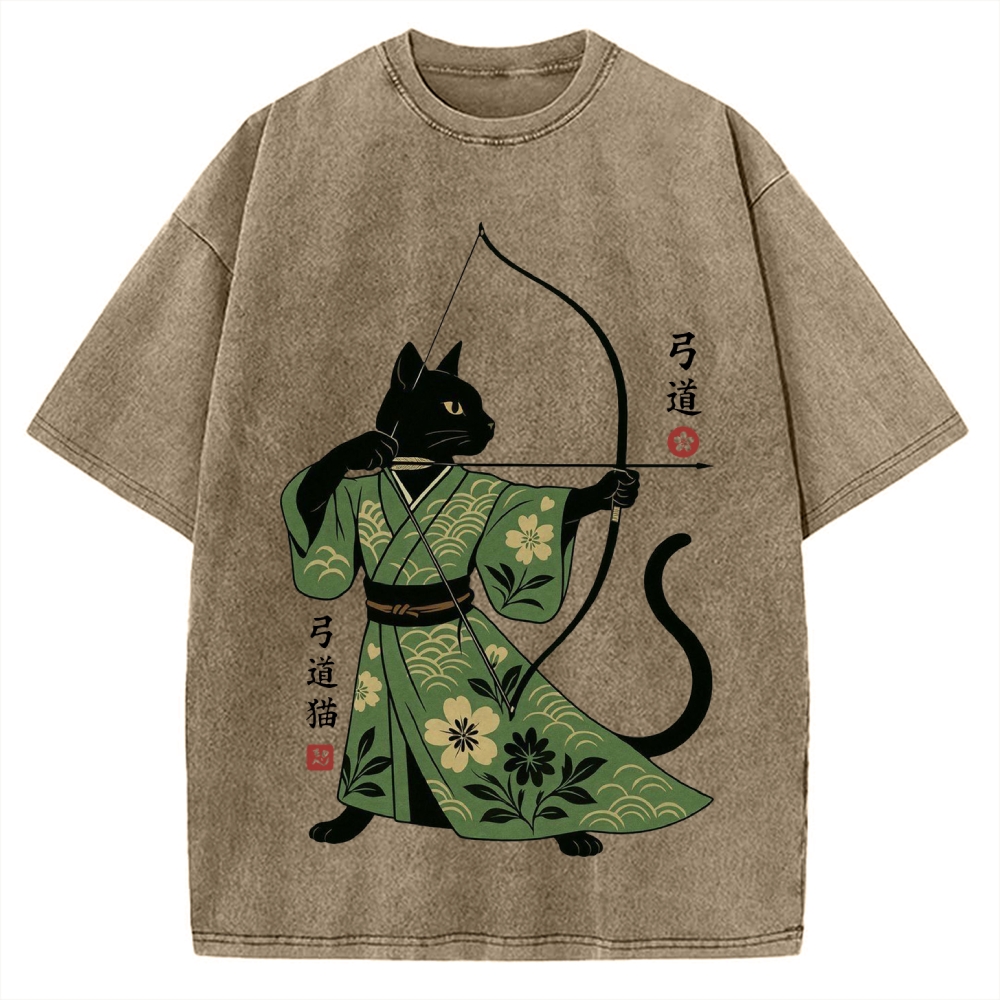 Japanese Archer Cat Vintage Washed T-shirt