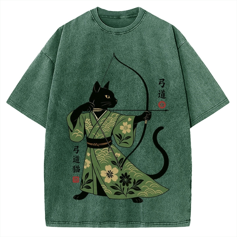 Japanese Archer Cat Vintage Washed T-shirt