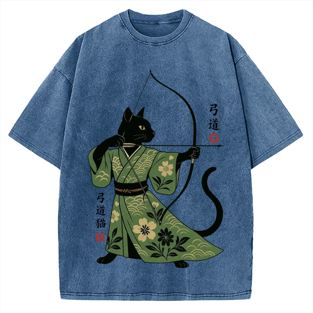 Japanese Archer Cat Vintage Washed T-shirt
