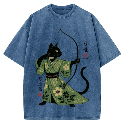Japanese Archer Cat Vintage Washed T-shirt
