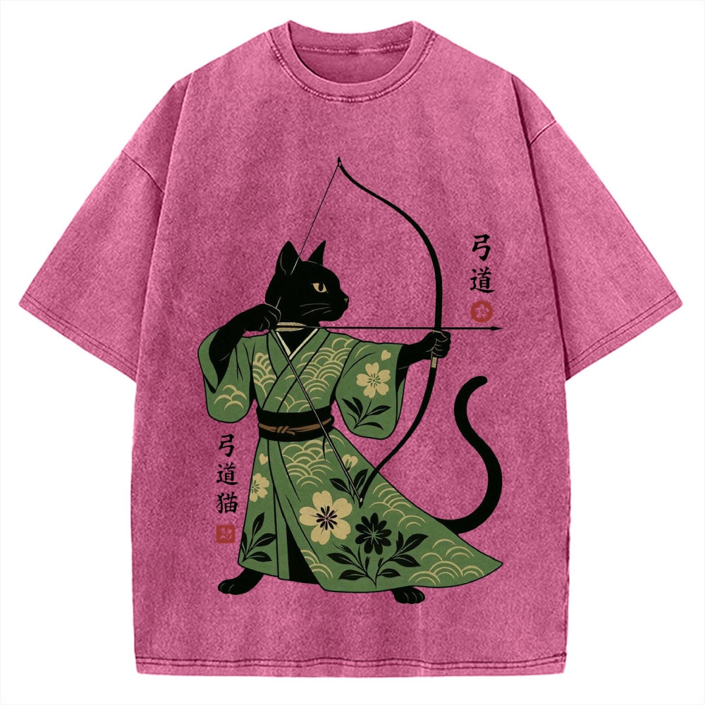 Japanese Archer Cat Vintage Washed T-shirt