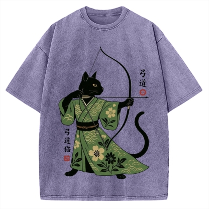 Japanese Archer Cat Vintage Washed T-shirt