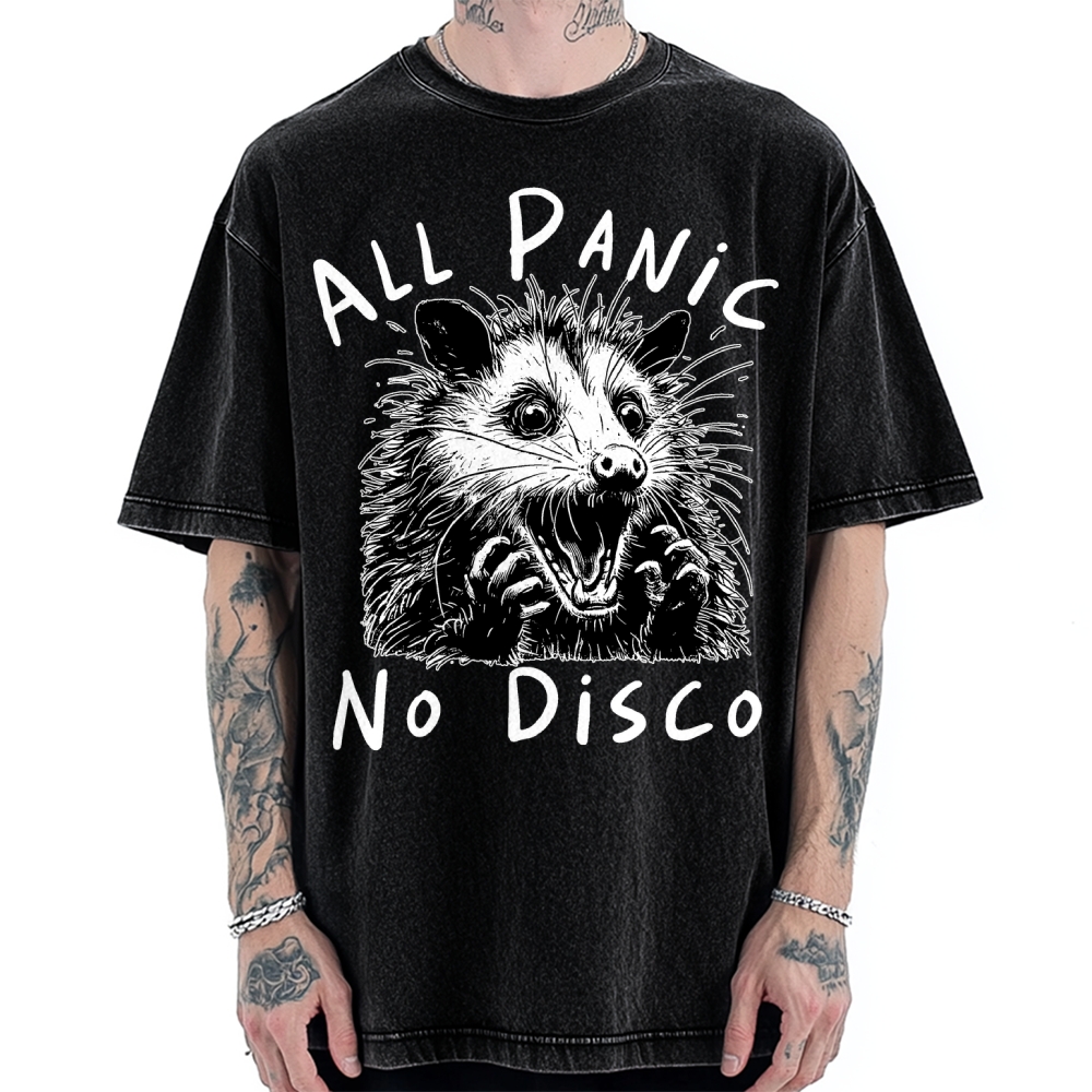 Meme Possum Humor All Panic No Disco Vintage Washed T-shirt
