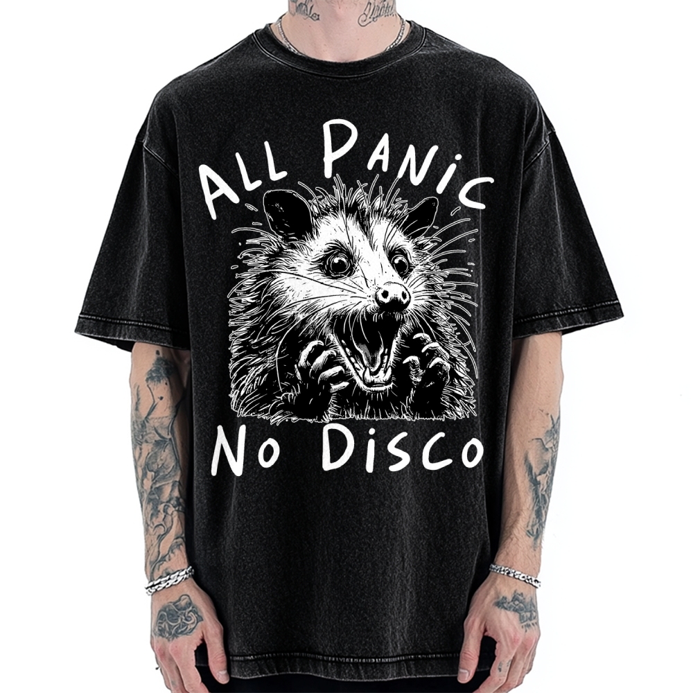 Meme Possum Humor All Panic No Disco Vintage Washed T-shirt