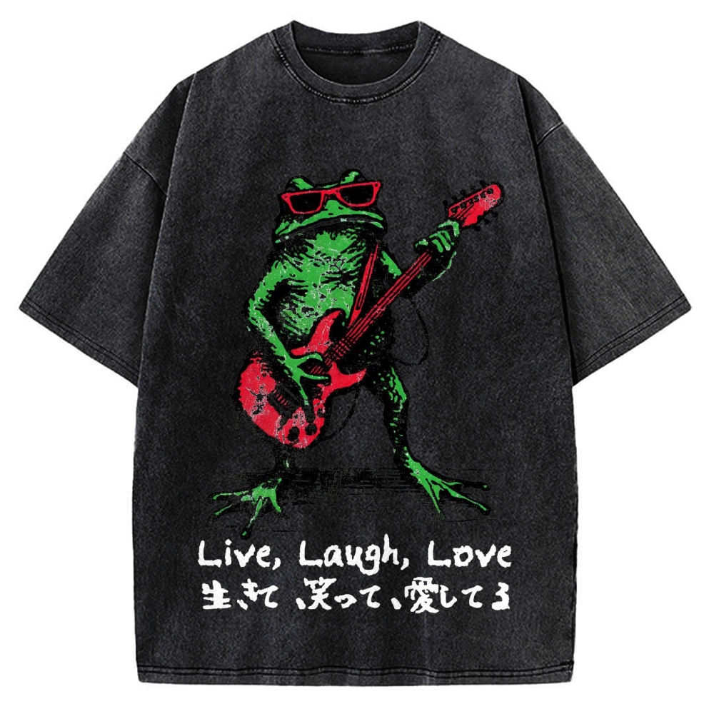 Frog Playing Guitar Funny Vintage Washed T-shirt