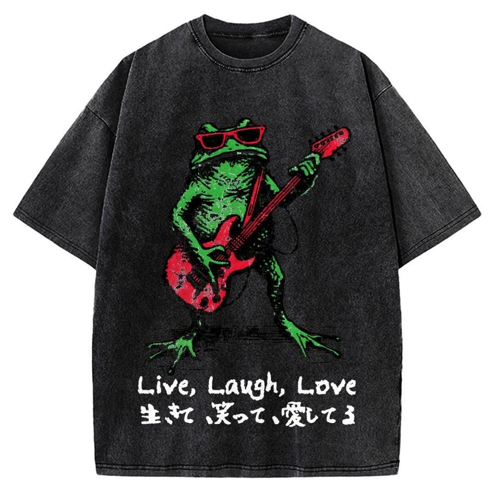 Frog Playing Guitar Funny Vintage Washed T-shirt