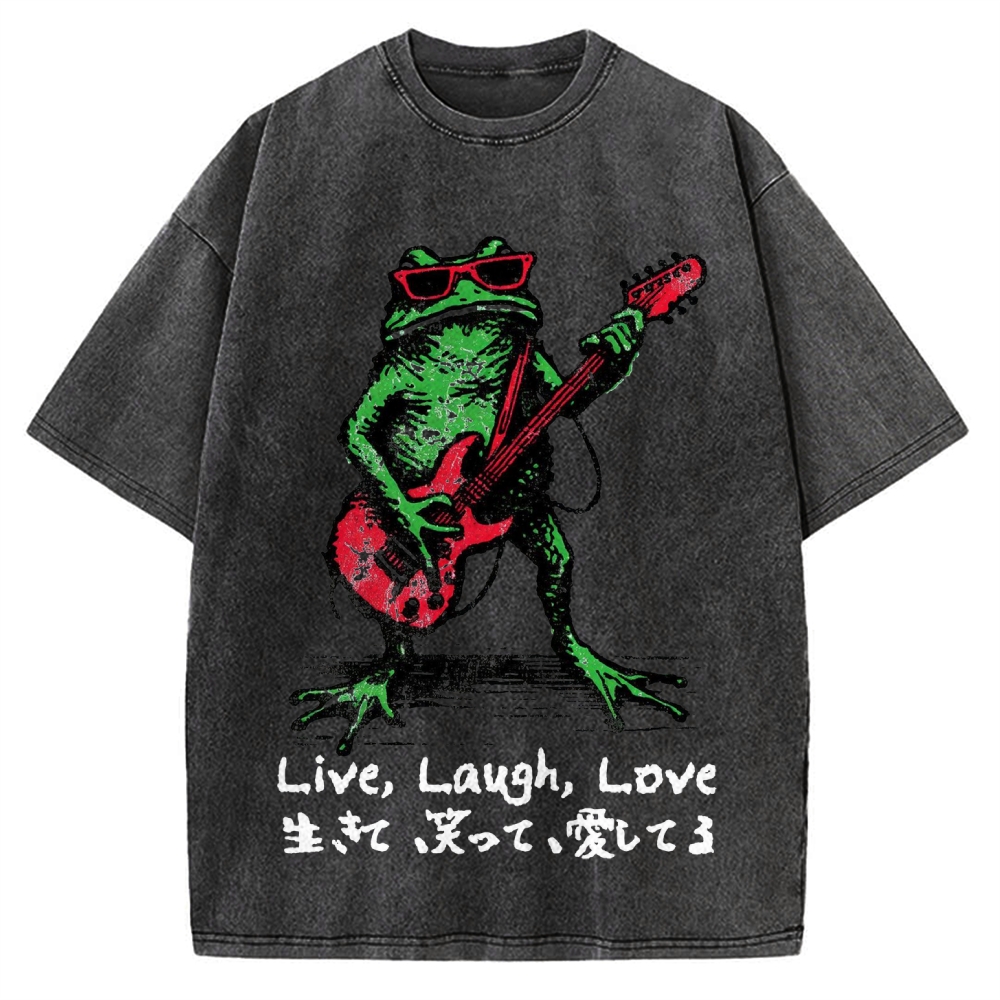 Frog Playing Guitar Funny Vintage Washed T-shirt