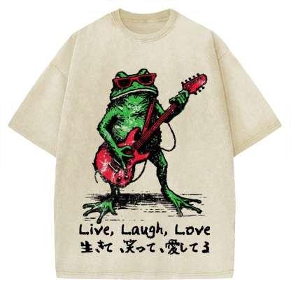 Frog Playing Guitar Funny Vintage Washed T-shirt