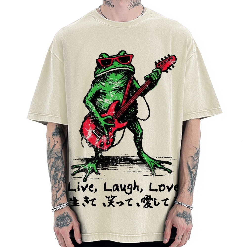 Frog Playing Guitar Funny Vintage Washed T-shirt
