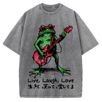 Frog Playing Guitar Funny Vintage Washed T-shirt