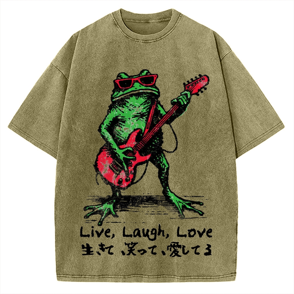 Frog Playing Guitar Funny Vintage Washed T-shirt