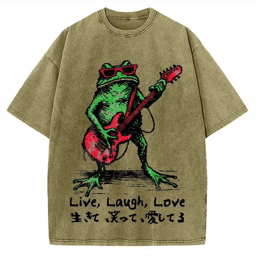 Frog Playing Guitar Funny Vintage Washed T-shirt