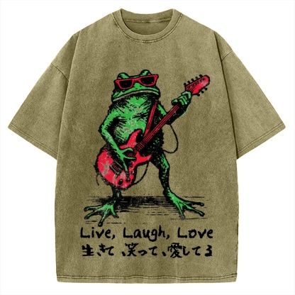 Frog Playing Guitar Funny Vintage Washed T-shirt