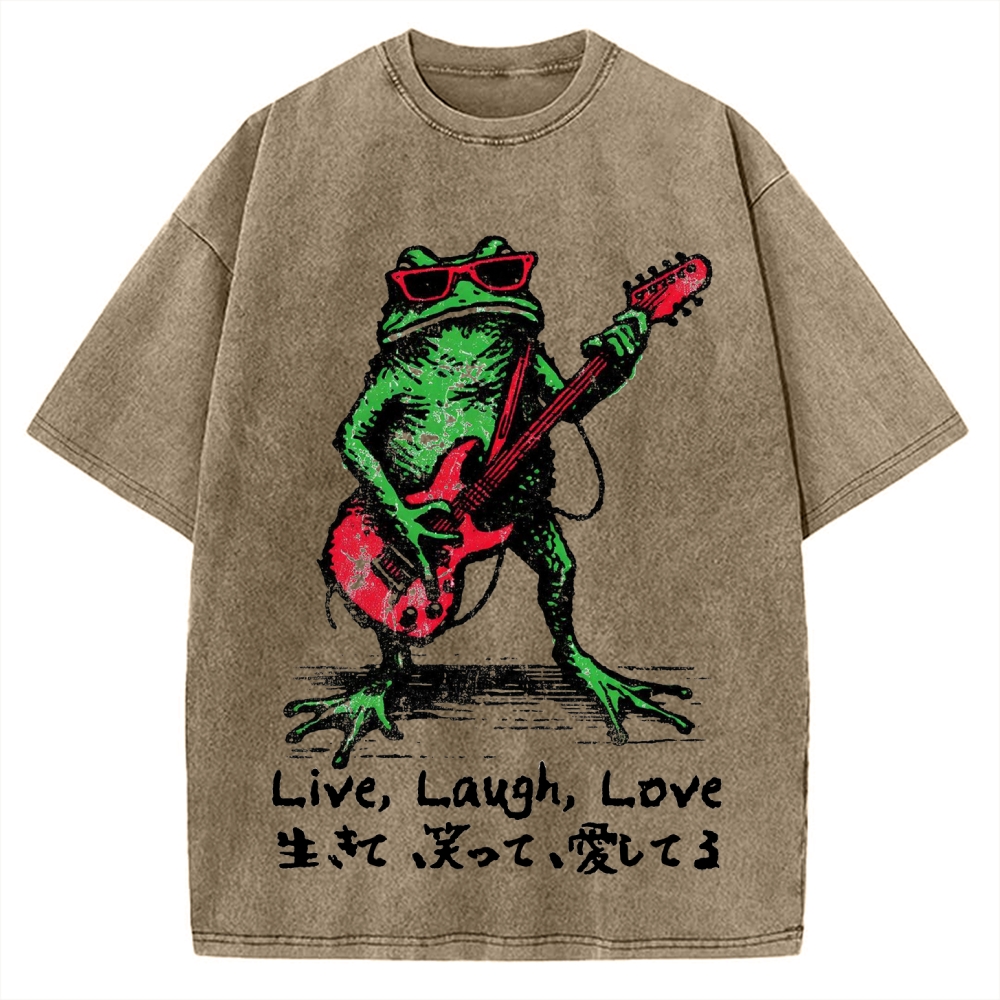 Frog Playing Guitar Funny Vintage Washed T-shirt