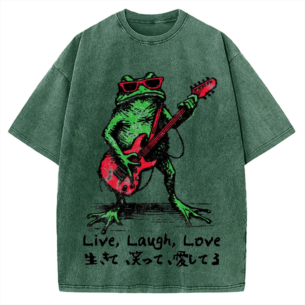 Frog Playing Guitar Funny Vintage Washed T-shirt