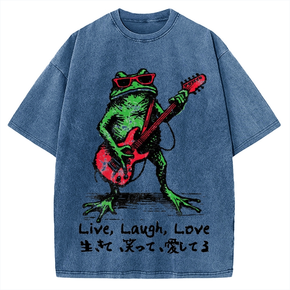 Frog Playing Guitar Funny Vintage Washed T-shirt