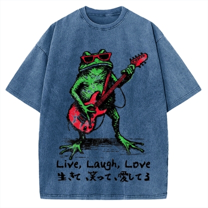 Frog Playing Guitar Funny Vintage Washed T-shirt