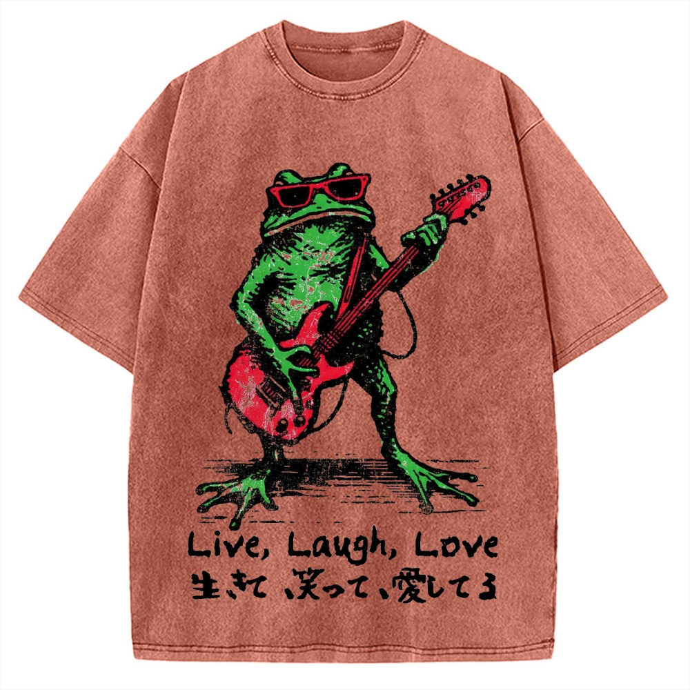 Frog Playing Guitar Funny Vintage Washed T-shirt