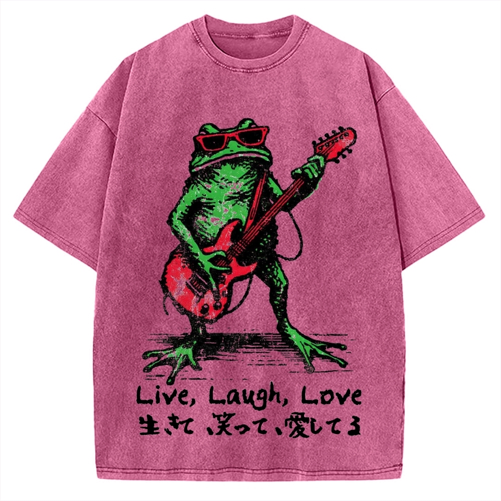 Frog Playing Guitar Funny Vintage Washed T-shirt