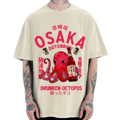 Drunken Octopus Dotonbori Osaka Vintage Washed T-shirt