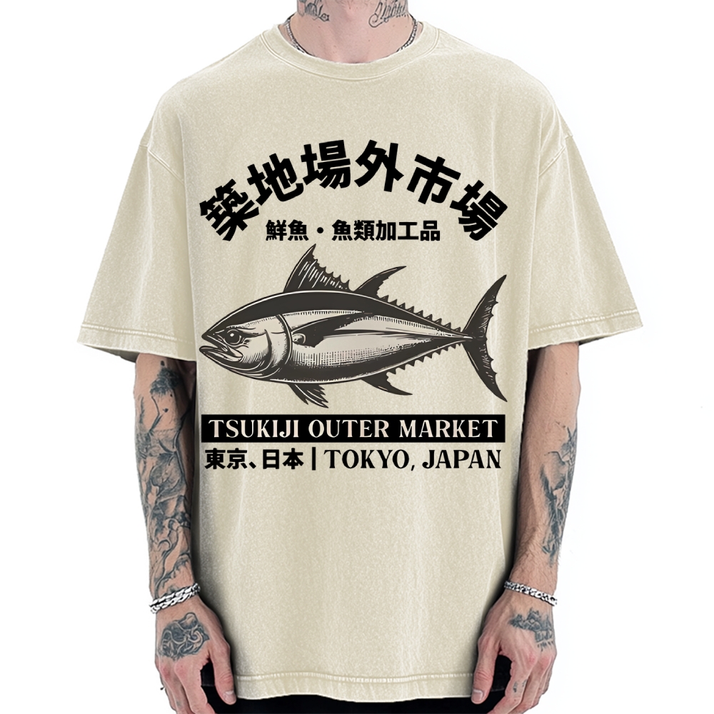 Tsukiji Outer Market Tokyo Japan Vintage Washed T-shirt