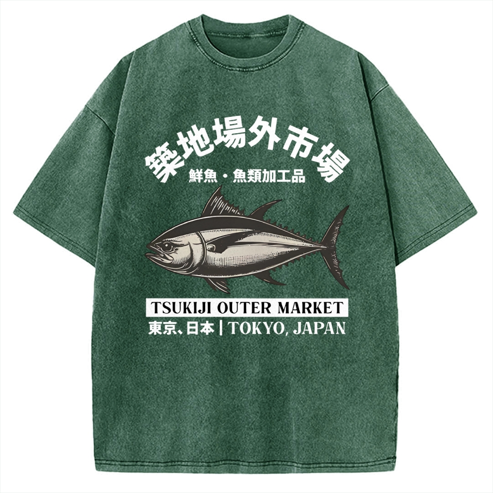 Tsukiji Outer Market Tokyo Japan Vintage Washed T-shirt