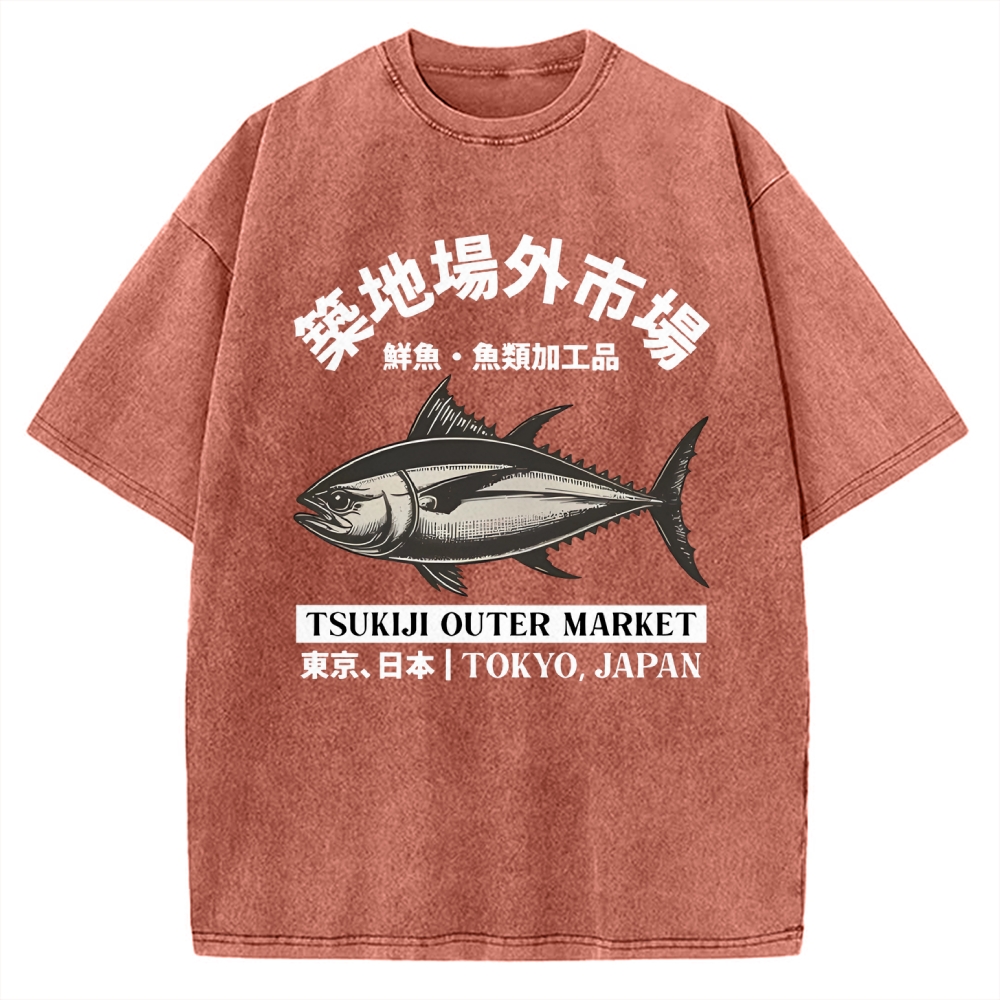 Tsukiji Outer Market Tokyo Japan Vintage Washed T-shirt
