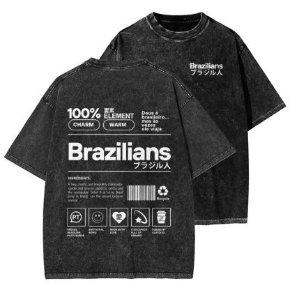 Brazilians Japanese Katakana Front And Back Printing Washed T-shirt