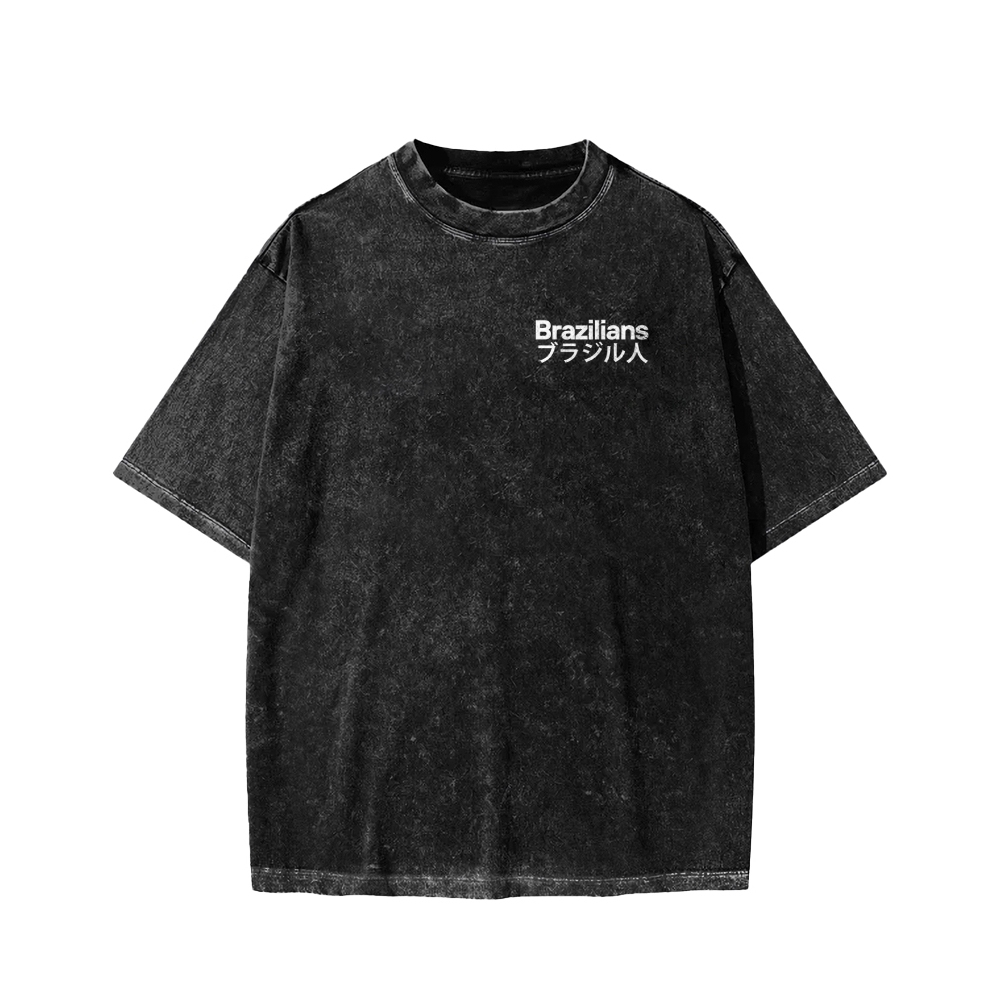 Brazilians Japanese Katakana Front And Back Printing Washed T-shirt