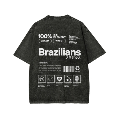 Brazilians Japanese Katakana Front And Back Printing Washed T-shirt