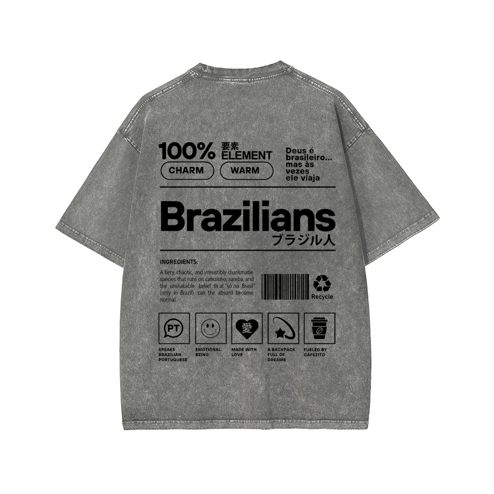 Brazilians Japanese Katakana Front And Back Printing Washed T-shirt