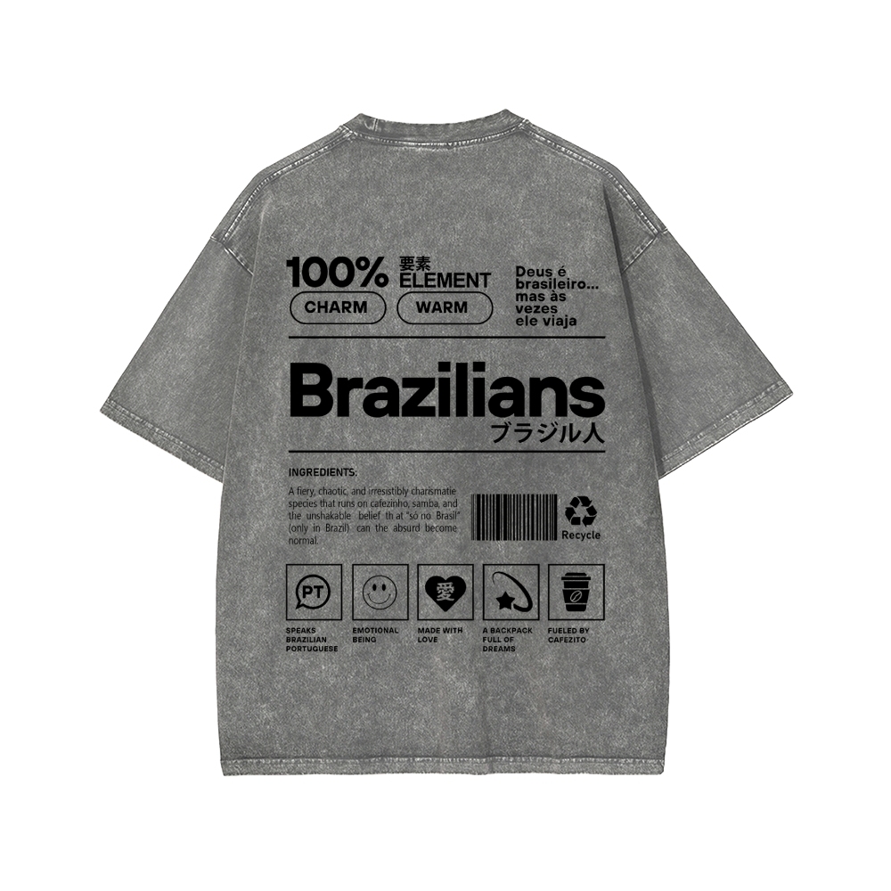 Brazilians Japanese Katakana Front And Back Printing Washed T-shirt