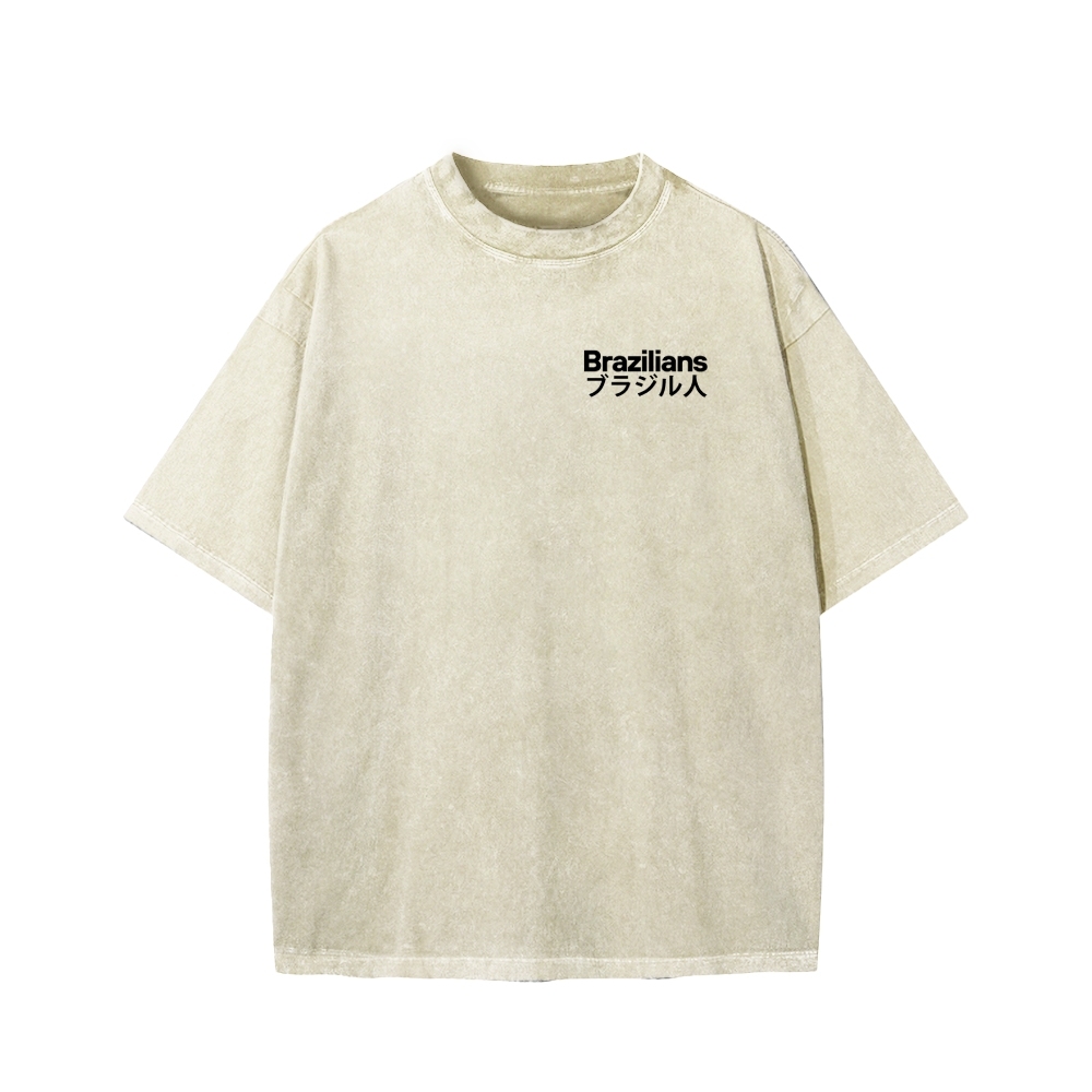 Brazilians Japanese Katakana Front And Back Printing Washed T-shirt