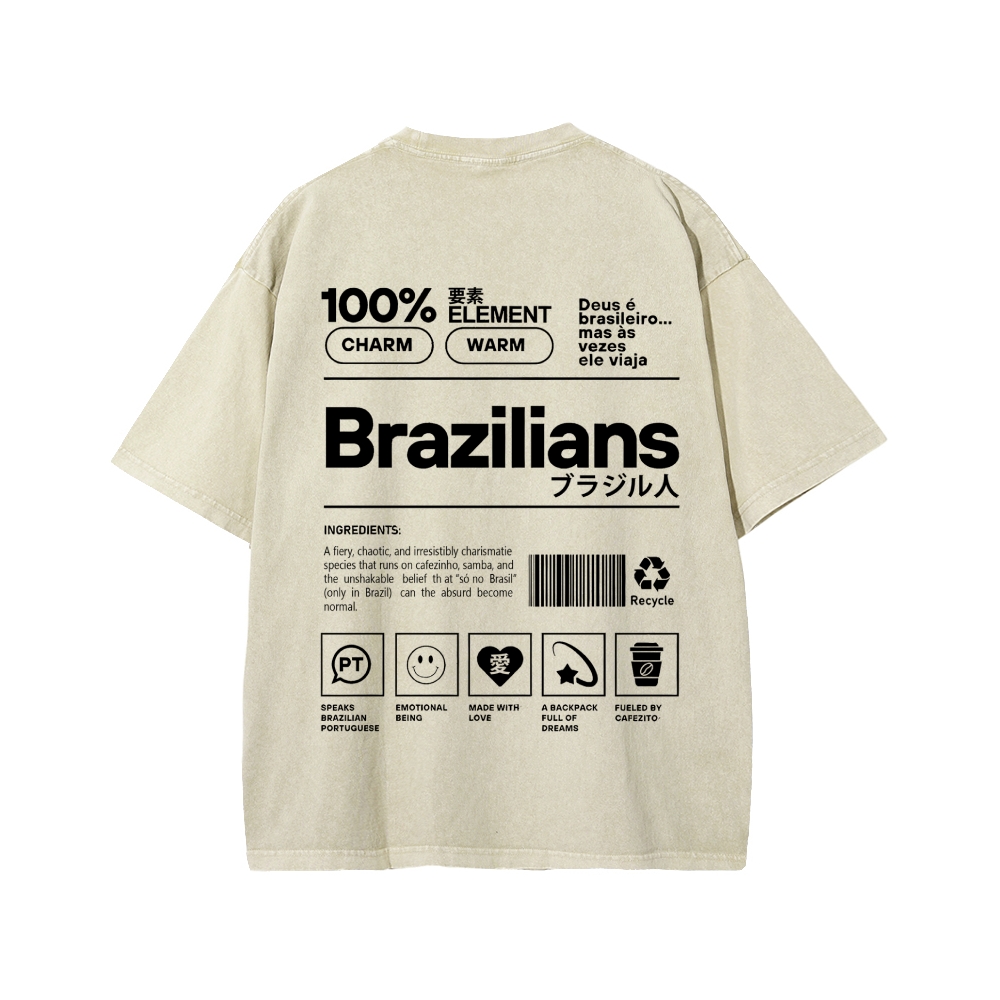 Brazilians Japanese Katakana Front And Back Printing Washed T-shirt