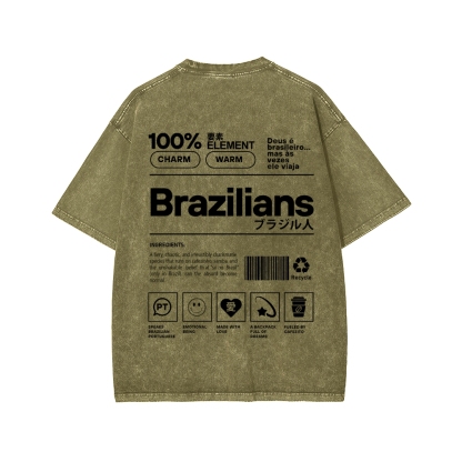 Brazilians Japanese Katakana Front And Back Printing Washed T-shirt