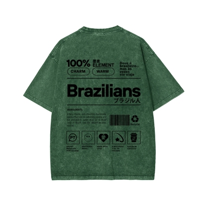 Brazilians Japanese Katakana Front And Back Printing Washed T-shirt